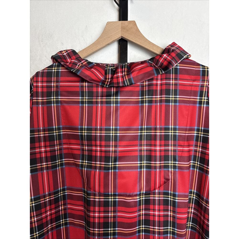 Gretchen Scott Ruffneck Top Womens XL Red Plaid 3/4 Sleeve Contrast Cuff Festive - Picture 7 of 11